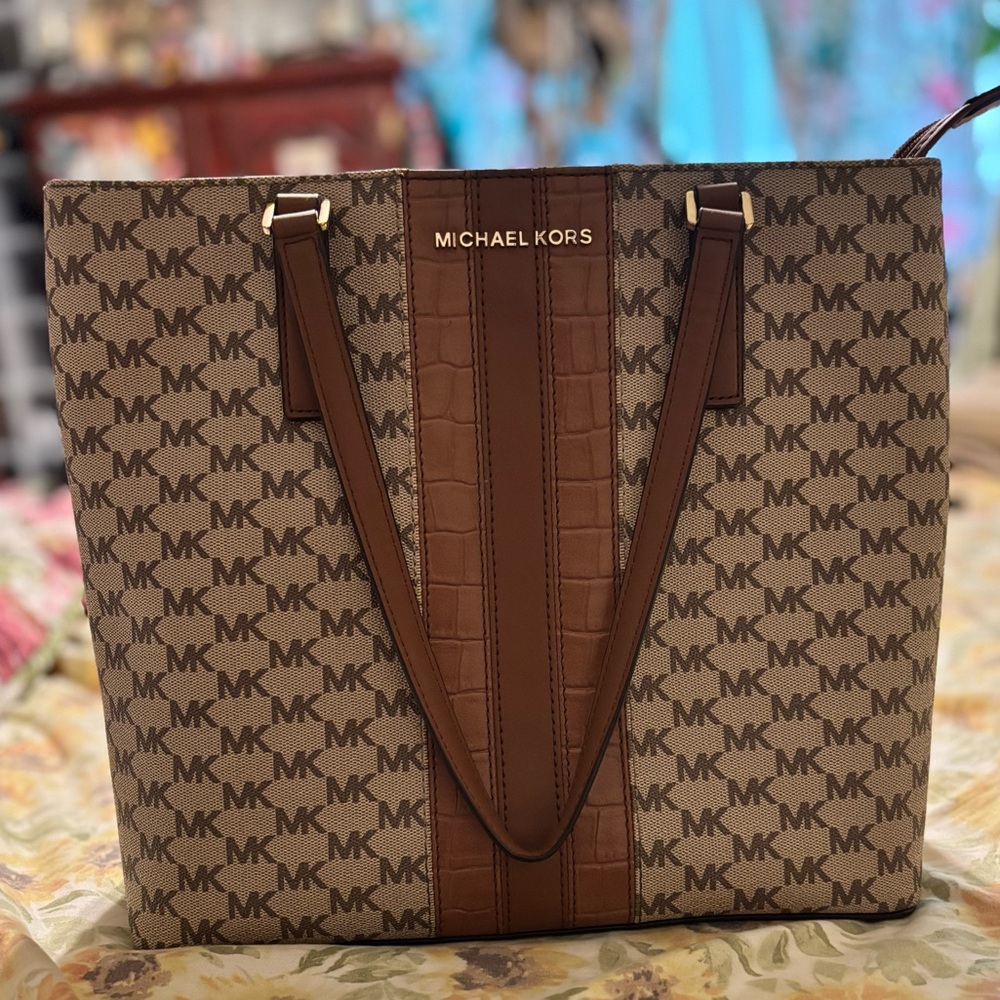 Michael Kors Brown and Tan Monogram Tote
